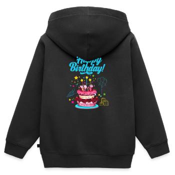 Geburtstag Joyeux anniversaire - Sweat Premium à capuche zippé enfant bio - noir - Dos - AI Model Kid Male (0cm)
