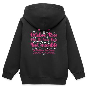 Octobre Rose , Tout Ensemble Je Soutiens La cause - Sweat Premium à capuche zippé enfant bio - noir - Dos - AI Model Kid Male (0cm)