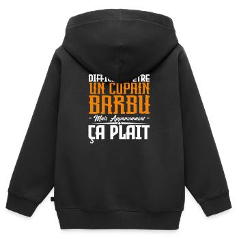 copain barbu, citations barbe, cadeau copain - Sweat Premium à capuche zippé enfant bio - noir - Dos - AI Model Kid Male (0cm)