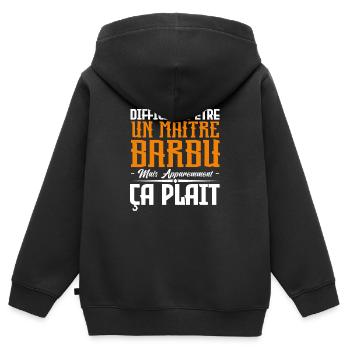 maitre barbu, citations barbe, cadeau maitre - Sweat Premium à capuche zippé enfant bio - noir - Dos - AI Model Kid Male (0cm)