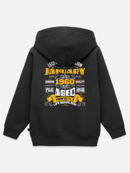 Legends werden geboren in januari 1960 - Kinder Premium zip hoodie biologisch - zwart