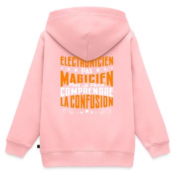 Je Suis électronicien Pas Magicien - Sweat Premium à capuche zippé enfant bio - rose - Dos - AI Model Kid Female (0cm)