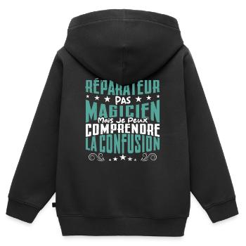 Je Suis réparateur Pas Magicien - Sweat Premium à capuche zippé enfant bio - noir - Dos - AI Model Kid Male (0cm)