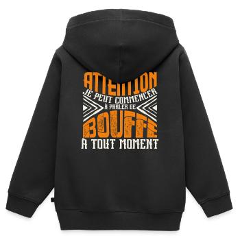 Avertissement, bouffe à tout moment. - Sweat Premium à capuche zippé enfant bio - noir - Dos - AI Model Kid Male (0cm)
