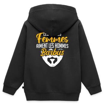 les vrais femmes aiment les hommes barbus - Sweat Premium à capuche zippé enfant bio - noir - Dos - AI Model Kid Male (0cm)