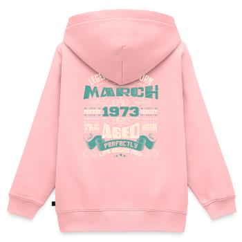 March 1973 | birthday gift - Sweat Premium à capuche zippé enfant bio - rose - Dos - AI Model Kid Female (0cm)