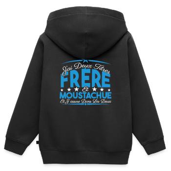 J'ai deux titres frère et Moustachue Cadeau frère. - Sweat Premium à capuche zippé enfant bio - noir - Dos - AI Model Kid Male (0cm)