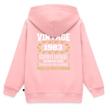 vintage 1983 | Toutes Les Pièces D'origine - Sweat Premium à capuche zippé enfant bio - rose - Dos - AI Model Kid Female (0cm)