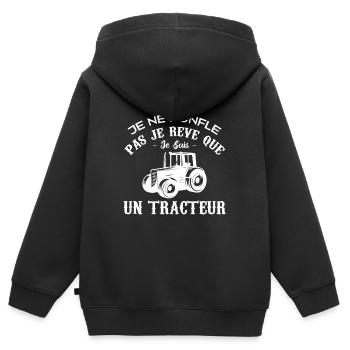 Je ne ronfle pas je rêve que je suis un tracteur - Sweat Premium à capuche zippé enfant bio - noir - Dos - AI Model Kid Male (0cm)