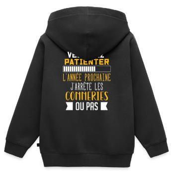 J'arrête les conneries humour - Sweat Premium à capuche zippé enfant bio - noir - Dos - AI Model Kid Male (0cm)