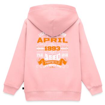 Legends Were Born In April 1993 | vintage - Sweat Premium à capuche zippé enfant bio - rose - Dos - AI Model Kid Female (0cm)