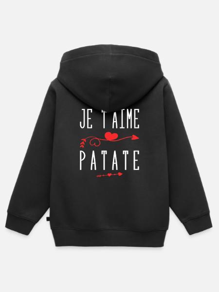Je t'aime patate - Sweat Premium à capuche zippé enfant bio - noir