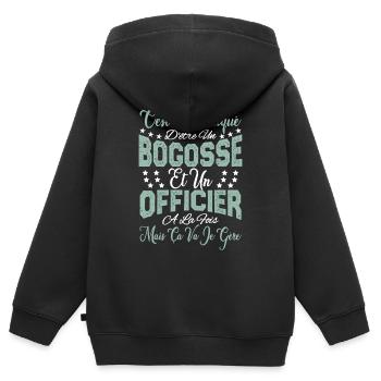 c'est compliqué d'être un Bogosse et un Officier. - Sweat Premium à capuche zippé enfant bio - noir - Dos - AI Model Kid Male (0cm)