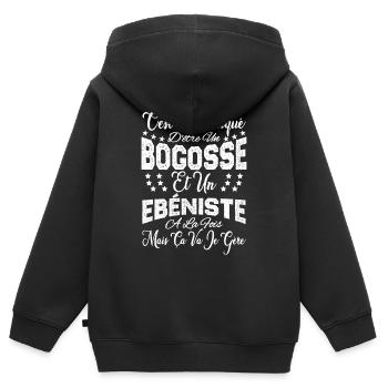 c'est compliqué d'être un Bogosse et un Ebéniste. - Sweat Premium à capuche zippé enfant bio - noir - Dos - AI Model Kid Male (0cm)