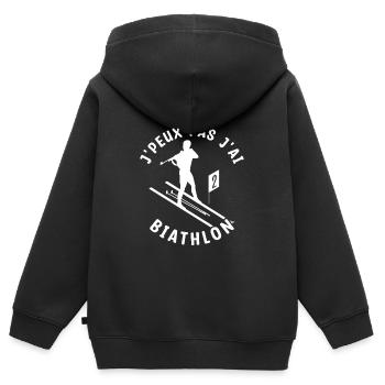 Je peux pas j'ai biathlon - Sweat Premium à capuche zippé enfant bio - noir - Dos - AI Model Kid Male (0cm)