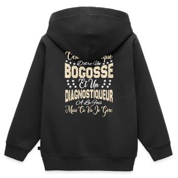 compliqué d'être un Bogosse et un Diagnostiqueur. - Sweat Premium à capuche zippé enfant bio - noir - Dos - AI Model Kid Male (0cm)