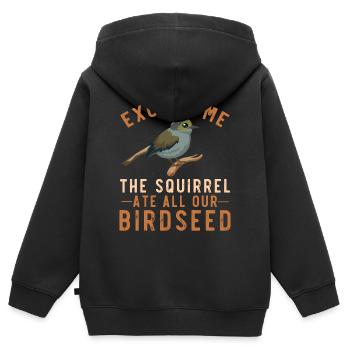 Vogelfütterung Scherz Garten Eichhörnchen Problem - Kinder Premium Organic Zip Hoodie - Schwarz - Hinten - AI Model Kid Male (0cm)