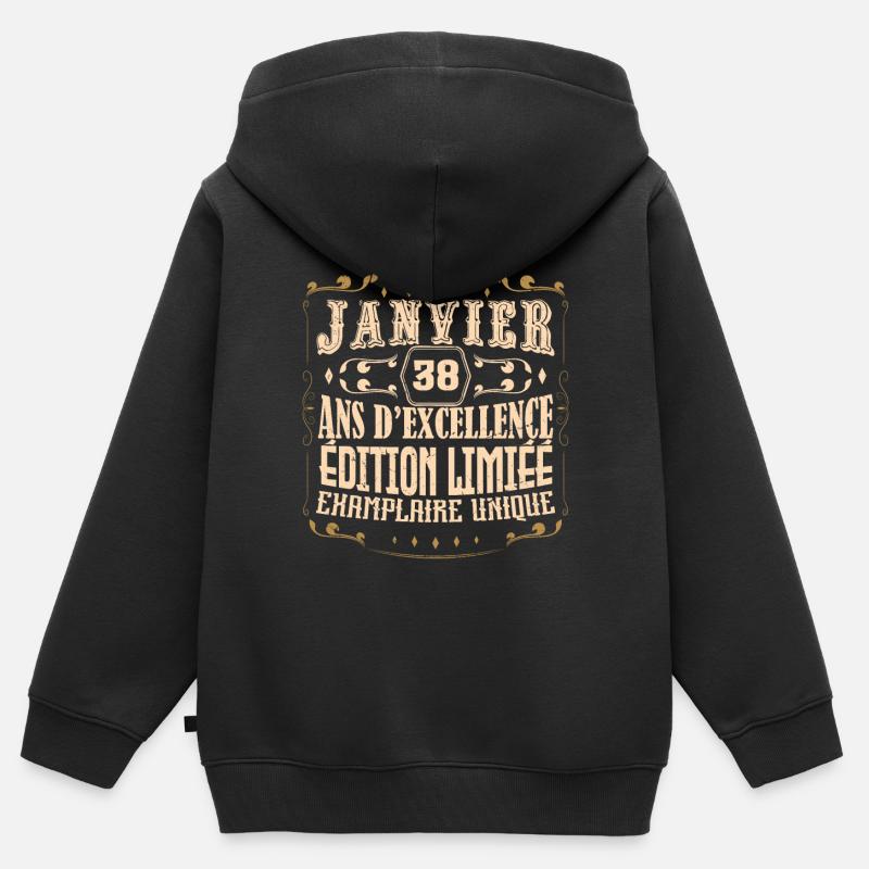 Vintage Janvier 38 ans. anniversaire janvier. - Sweat Premium à capuche zippé enfant bio - noir