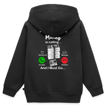 Geld ruft - Kinder Premium Organic Zip Hoodie - Schwarz - Hinten - AI Model Kid Male (0cm)
