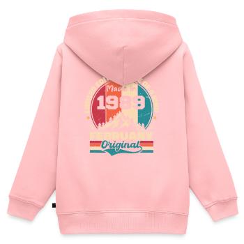 Légende vivante depuis février 1989 - Sweat Premium à capuche zippé enfant bio - rose - Dos - AI Model Kid Female (0cm)