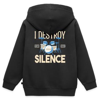 Ich zerstöre das Schweigen. Geschenkschlagzeuger, Geschenkmusiker - Kinder Premium Organic Zip Hoodie - Schwarz - Hinten - AI Model Kid Male (0cm)