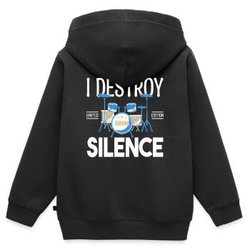 Ich zerstöre das Schweigen. Geschenkschlagzeuger, Geschenkmusiker - Kinder Premium Organic Zip Hoodie - Schwarz - Hinten - AI Model Kid Male (0cm)