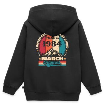 March 1984 | Aged Perfectly - Sweat Premium à capuche zippé enfant bio - noir - Dos - AI Model Kid Male (0cm)