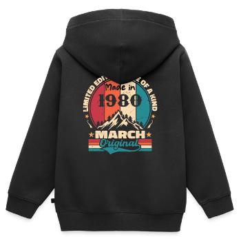 March 1980 | Aged Perfectly - Sweat Premium à capuche zippé enfant bio - noir - Dos - AI Model Kid Male (0cm)