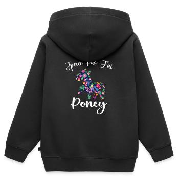 J'peux Pas J'ai Poney - Sweat Premium à capuche zippé enfant bio - noir - Dos - AI Model Kid Male (0cm)