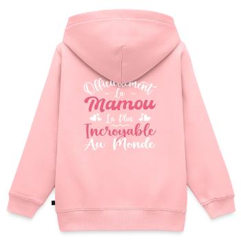 Officiellement La Mamou La Plus Incroyable Au Mond - Sweat Premium à capuche zippé enfant bio - rose - Dos - AI Model Kid Female (0cm)