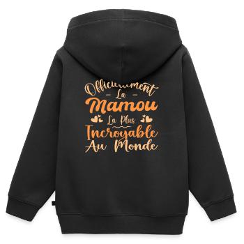 Officiellement La Mamou La Plus Incroyable Au Mond - Sweat Premium à capuche zippé enfant bio - noir - Dos - AI Model Kid Male (0cm)