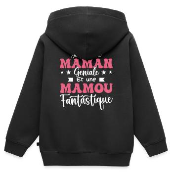 Je suis une Maman géniale Et une Mamou Fantastique - Sweat Premium à capuche zippé enfant bio - noir - Dos - AI Model Kid Male (0cm)