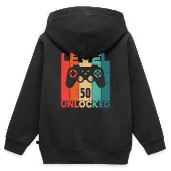 Level 50 freigeschaltet - Kinder Premium Organic Zip Hoodie - Schwarz - Hinten - AI Model Kid Male (0cm)