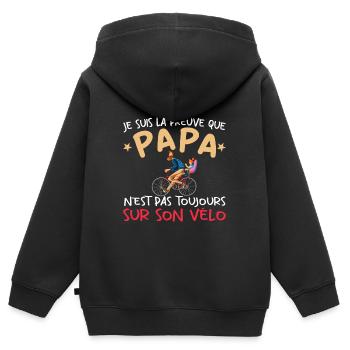 Papa cycliste cyclisme Bébé Nourrisson Naissance - Sweat Premium à capuche zippé enfant bio - noir - Dos - AI Model Kid Male (0cm)