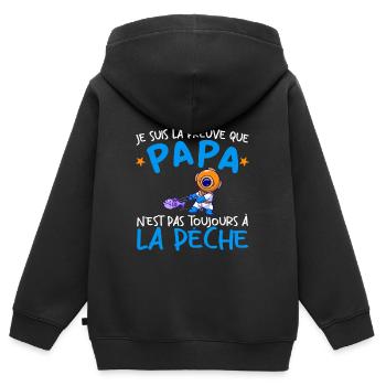 Papa Pêche Pêcheur Bébé Nourrisson Naissance - Sweat Premium à capuche zippé enfant bio - noir - Dos - AI Model Kid Male (0cm)
