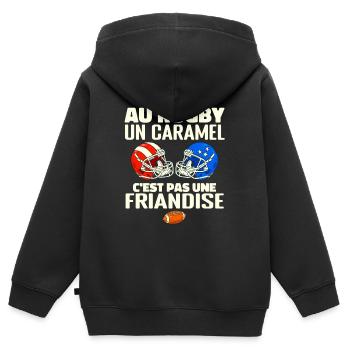 Au Rugby Un Caramel C'est Pas Une Friandise. rugby - Sweat Premium à capuche zippé enfant bio - noir - Dos - AI Model Kid Male (0cm)