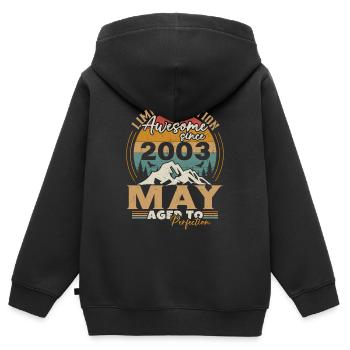 Mai 2003 Anniversaire Mai 2003 Mai - Sweat Premium à capuche zippé enfant bio - noir - Dos - AI Model Kid Male (0cm)