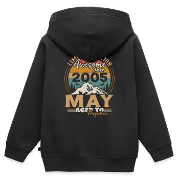 Mai 2005 Anniversaire Mai 2005 Mai - Sweat Premium à capuche zippé enfant bio - noir - Dos - AI Model Kid Male (0cm)