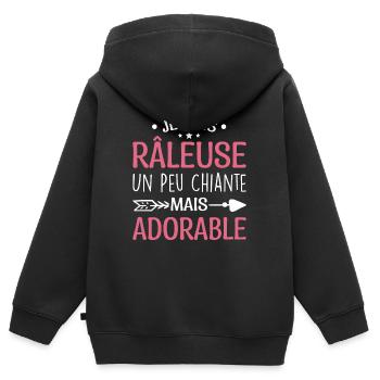 Je Suis Râleuse Un Peu Chiante Mais Adorable - Sweat Premium à capuche zippé enfant bio - noir - Dos - AI Model Kid Male (0cm)