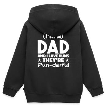 J’adore les jeux de mots | Hommes | Blague de Papa - Sweat Premium à capuche zippé enfant bio - noir - Dos - AI Model Kid Male (0cm)