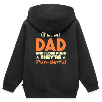 Papa Pun - Kids Premium Organic Zip-up Hoodie - black - Back - AI Model Kid Male (0cm)