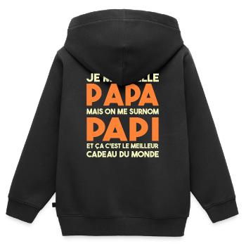 Je M'appelle Papa Mais On Me Surnom Papi Cadeau - Sweat Premium à capuche zippé enfant bio - noir - Dos - AI Model Kid Male (0cm)