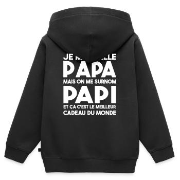 Je M'appelle Papa Mais On Me Surnom Papi Cadeau - Sweat Premium à capuche zippé enfant bio - noir - Dos - AI Model Kid Male (0cm)