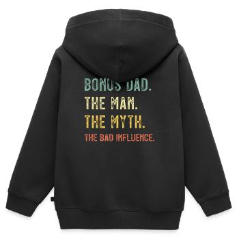 Bonus papa L'homme Le mythe Mauvaise influence - Sweat Premium à capuche zippé enfant bio - noir - Dos - AI Model Kid Male (0cm)