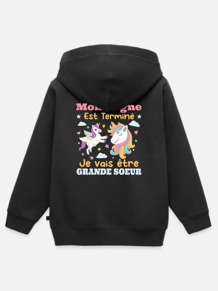 Annonce Grossesse Futur Grande Soeur Cadeau - Sweat Premium à capuche zippé enfant bio - noir