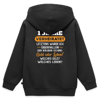 1 Jahre verheiratet zynisch 1 Hochzeitstag - Kinder Premium Organic Zip Hoodie - Schwarz - Hinten - AI Model Kid Male (0cm)
