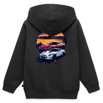 Voiture de sport classique - Sweat Premium à capuche zippé enfant bio - noir - Dos - AI Model Kid Male (0cm)