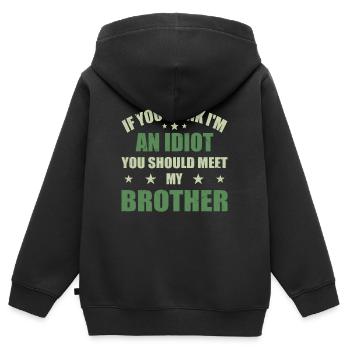 Wenn du denkst, dass ich ein Idiot bin, solltest du meine Brühe kennenlernen - Kinder Premium Organic Zip Hoodie - Schwarz - Hinten - AI Model Kid Male (0cm)