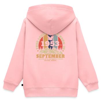 Vintage Nées En Septembre 1953 Cadeau - Sweat Premium à capuche zippé enfant bio - rose - Dos - AI Model Kid Female (0cm)