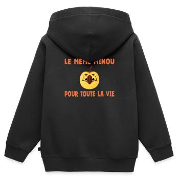 EVG Drôle Le Même Minou pour toute la vie - Sweat Premium à capuche zippé enfant bio - noir - Dos - AI Model Kid Male (0cm)